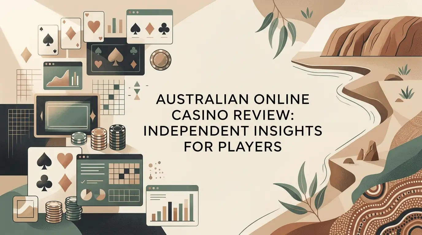 Abstract editorial illustration representing an Australia-focused online casino review